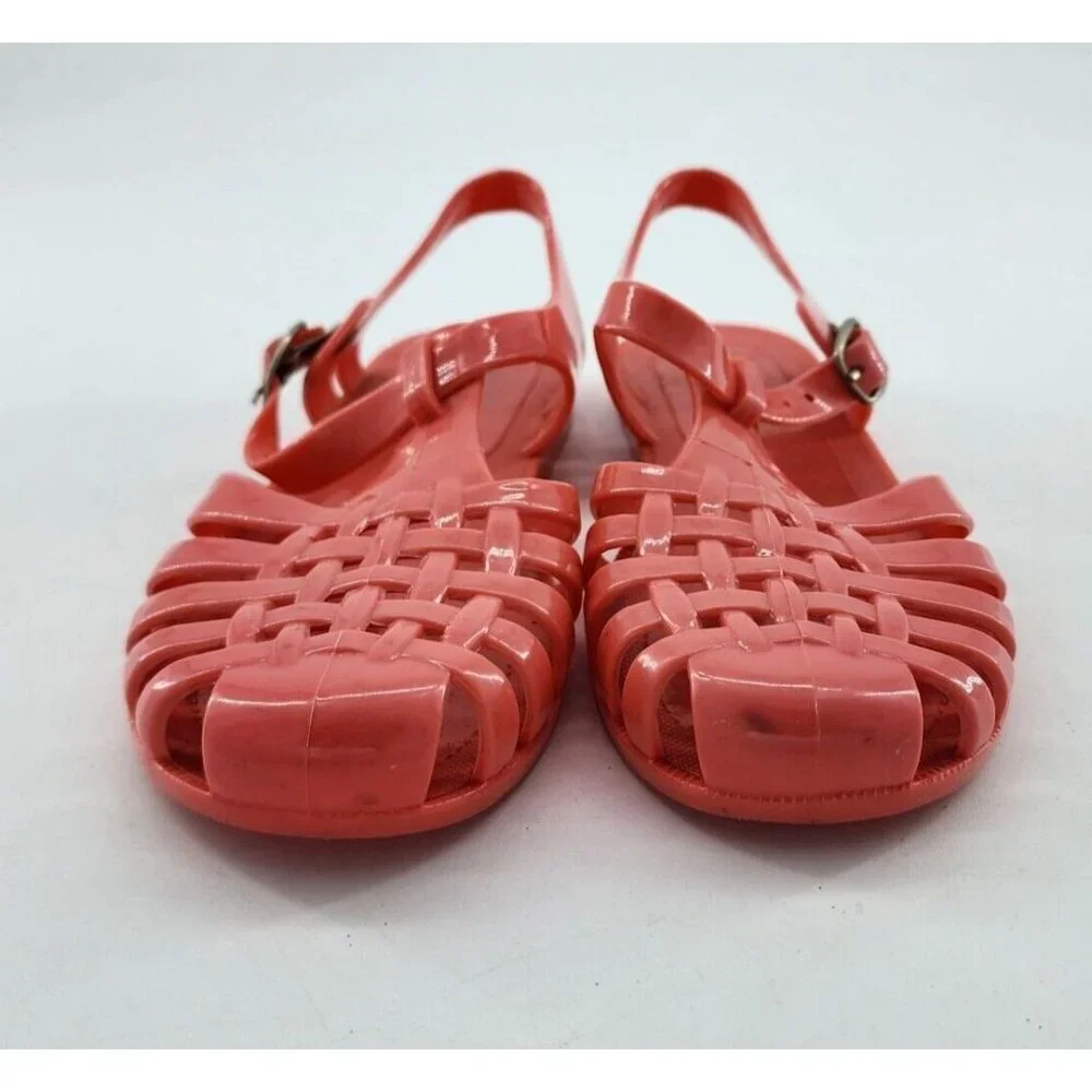 Kali Girls Flat‎ Heel Woven Top Jelly Sandals Fisherman Y2K Style Peach Size 13